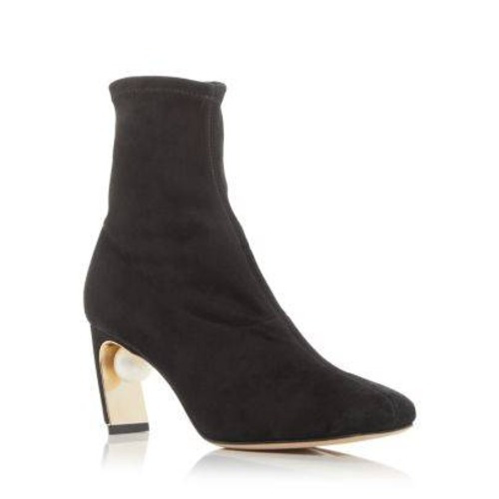 Nicholas Kirkwood NIB Maeva Pearl Black Suede Square Toe Sock Ankle Boot Size 41